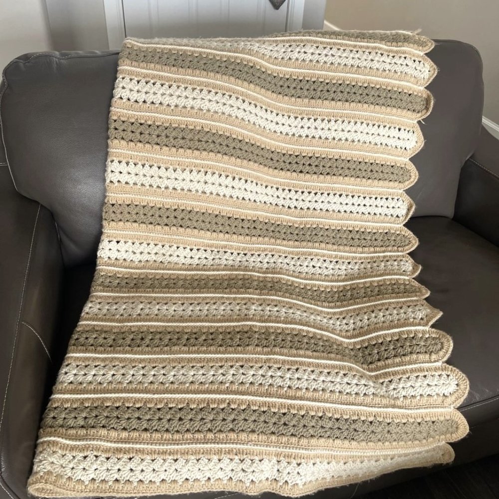 Handmade Crochet Afghan - Throw 60" X 65" Neutral Colors